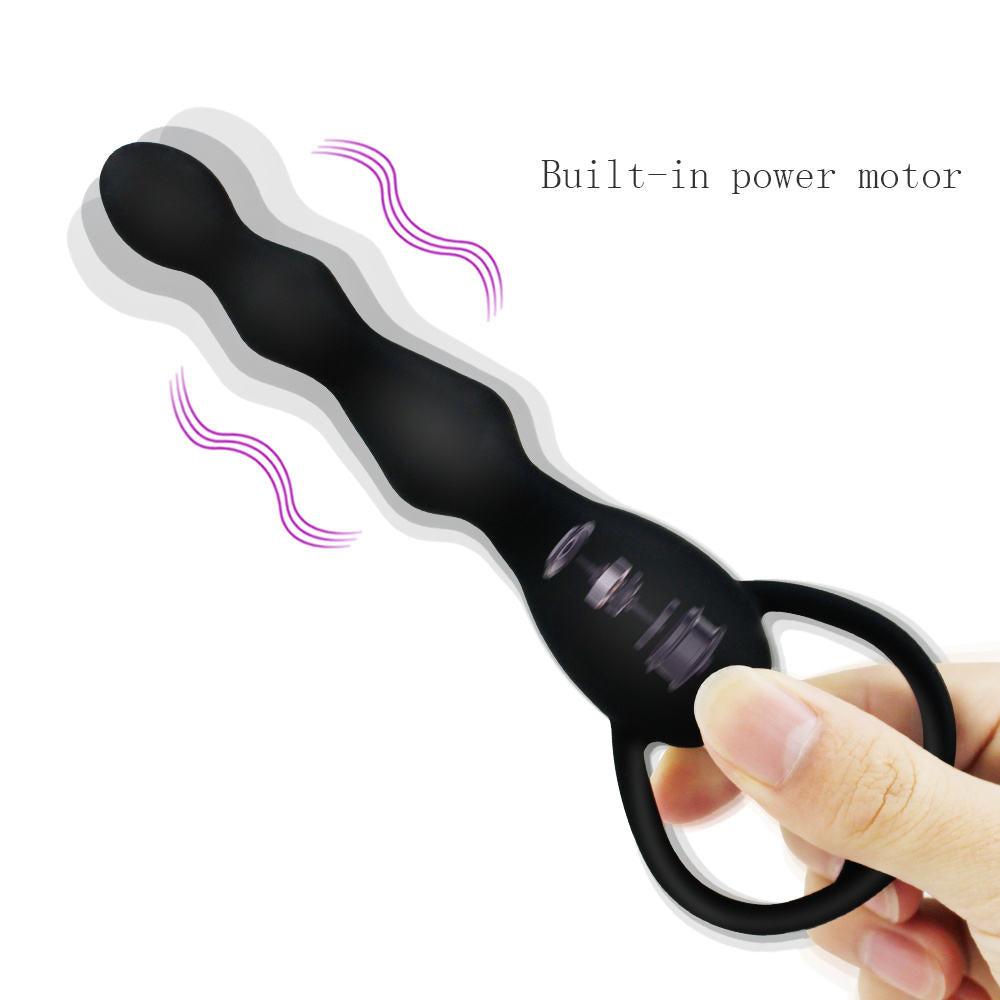 Waterproof Multi-Speed Vibrating Silicone Anal Bead Plug with Heart-Shaped Pull Ring
