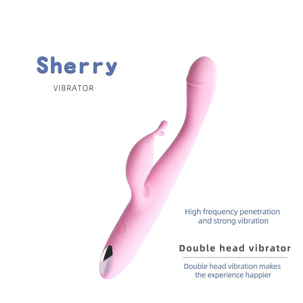 Sherry Dual Head Rabbit Vibrator - Flexible Pink Silicone 10-Speed Blended Clitoral G-Spot Sexual Wellness Massager