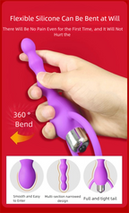 Waterproof Multi-Speed Vibrating Silicone Anal Bead Plug with Heart-Shaped Pull Ring