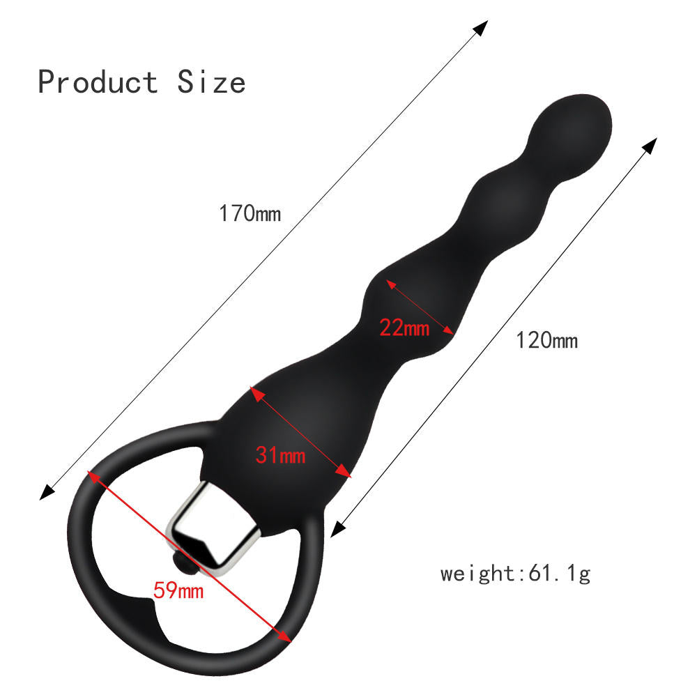Waterproof Multi-Speed Vibrating Silicone Anal Bead Plug with Heart-Shaped Pull Ring