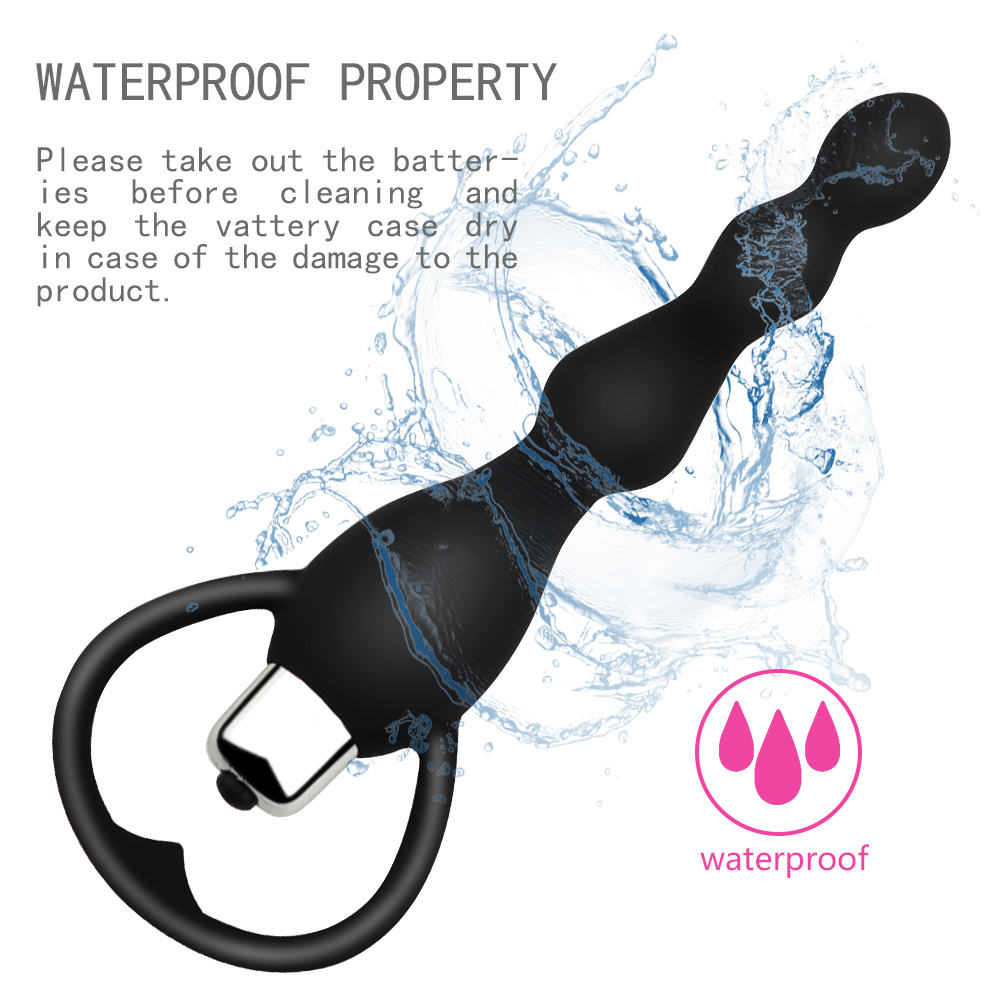 Waterproof Multi-Speed Vibrating Silicone Anal Bead Plug with Heart-Shaped Pull Ring