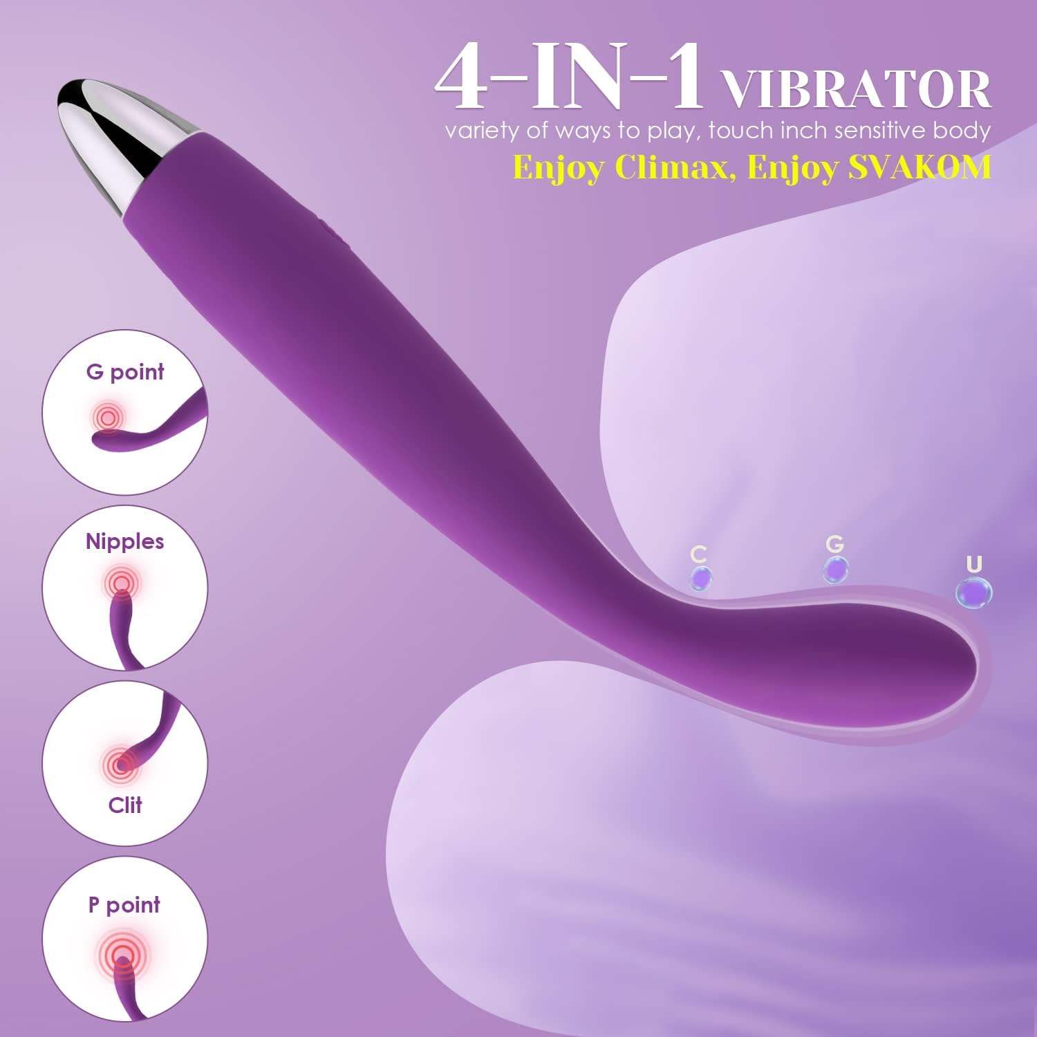 SVAKOM 4-in-1 Ergonomic G-Spot Vibrator - IPX7 Waterproof Food-Grade Silicone Multi-Speed Whisper-Quiet Premium Intimacy Massager