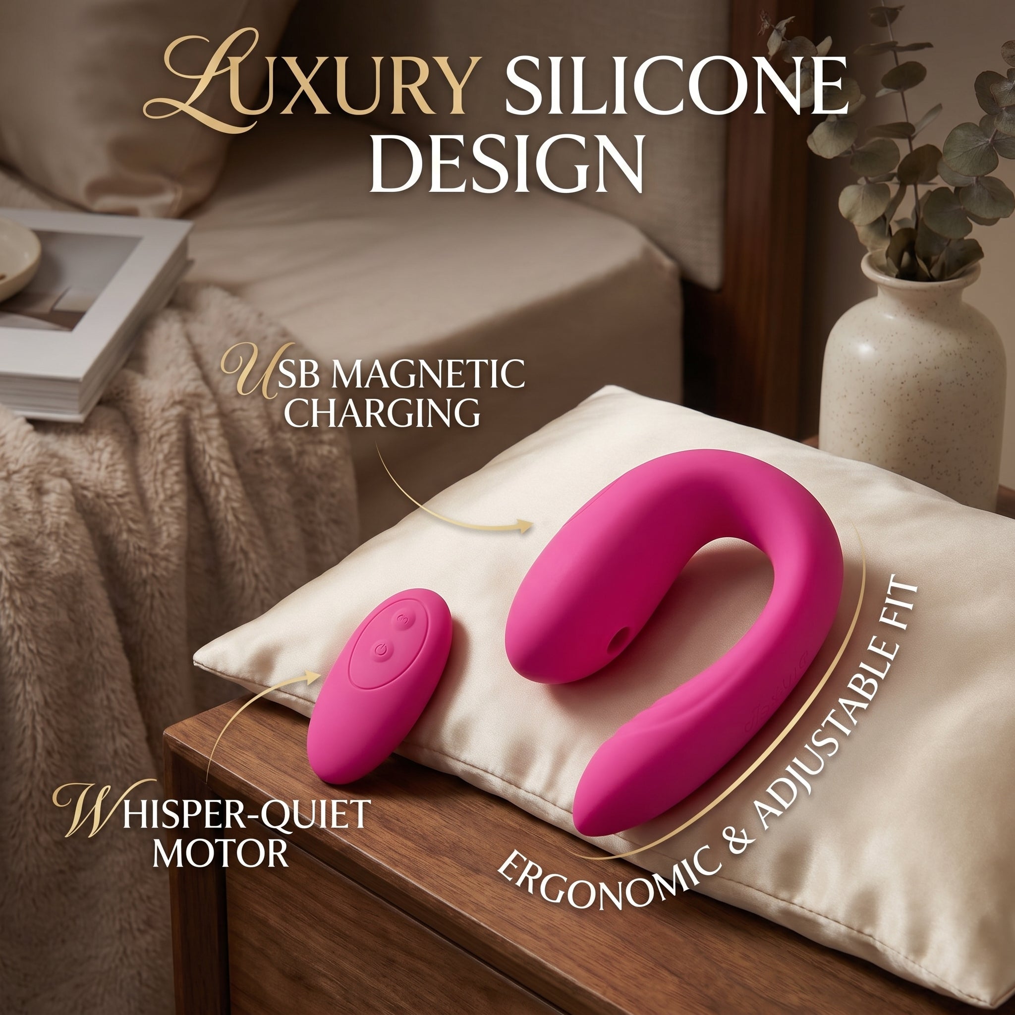 Wireless Remote Control Couples Vibrator - Flexible U-Shaped Silicone Massager With 10 Intense Modes For Hands-Free Pleasure