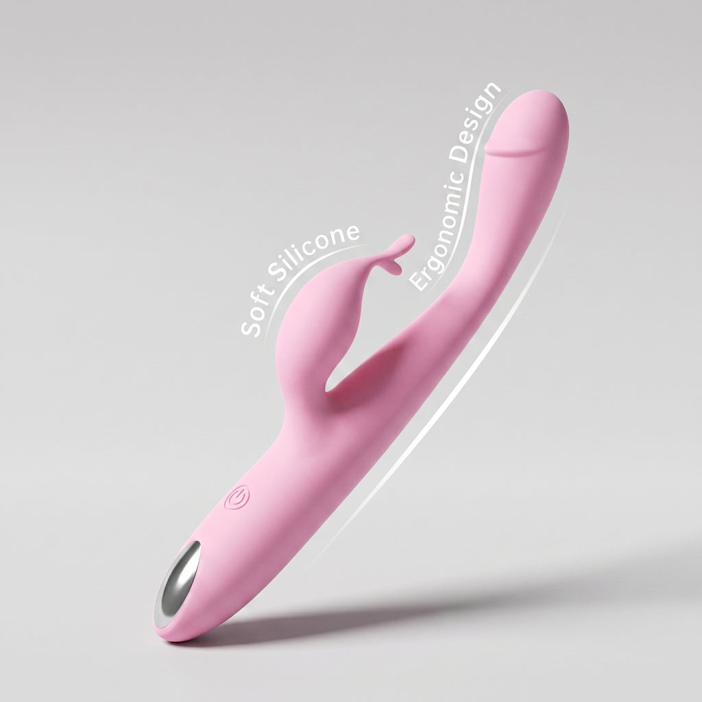 Sherry Dual Head Rabbit Vibrator - Flexible Pink Silicone 10-Speed Blended Clitoral G-Spot Sexual Wellness Massager