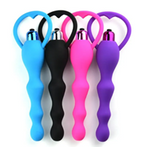 Waterproof Multi-Speed Vibrating Silicone Anal Bead Plug with Heart-Shaped Pull Ring